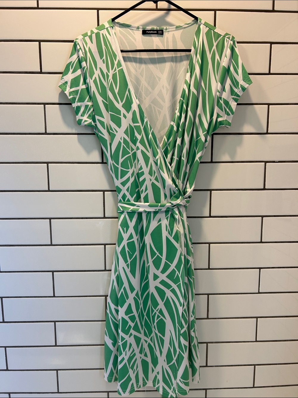 PattyBoutik Green and White Wrap Midi Dress